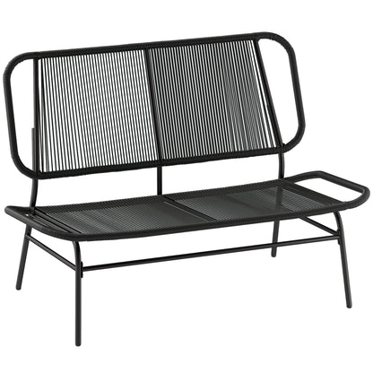 Canapea Rattan cu 2 Locuri, Loveseat cu Șezut și Spătar Împletit, Negru.