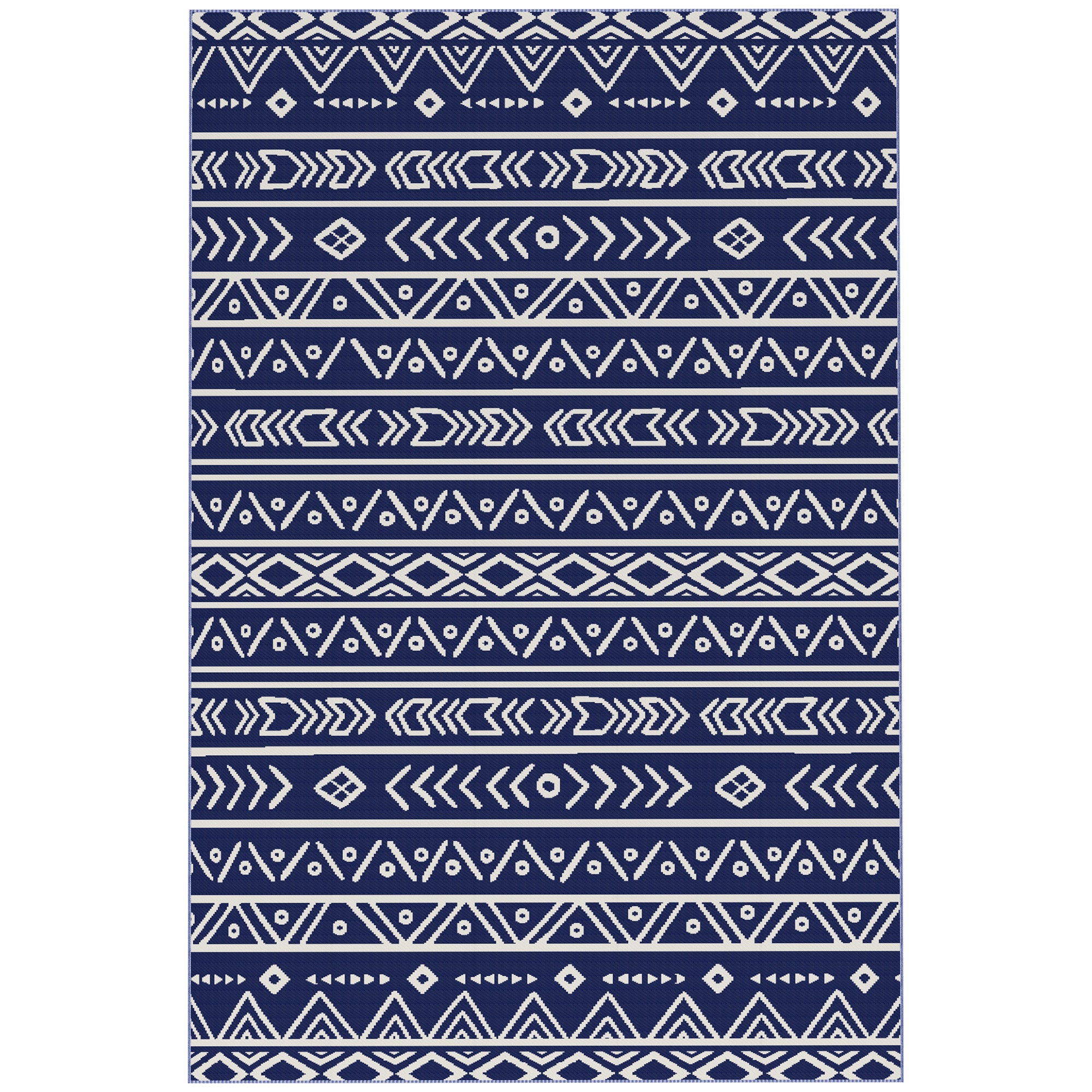 Covor de Exterior Reversibil Stil Geometric cu Geantă de Transport, 182x274 cm, Albastru și Alb