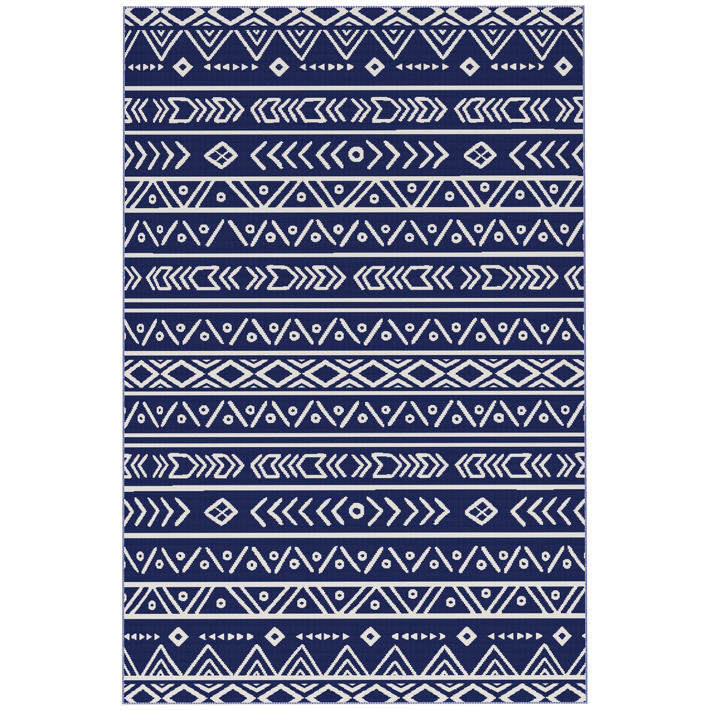 Covor de Exterior Reversibil Stil Geometric cu Geantă de Transport, 182x274 cm, Albastru și Alb