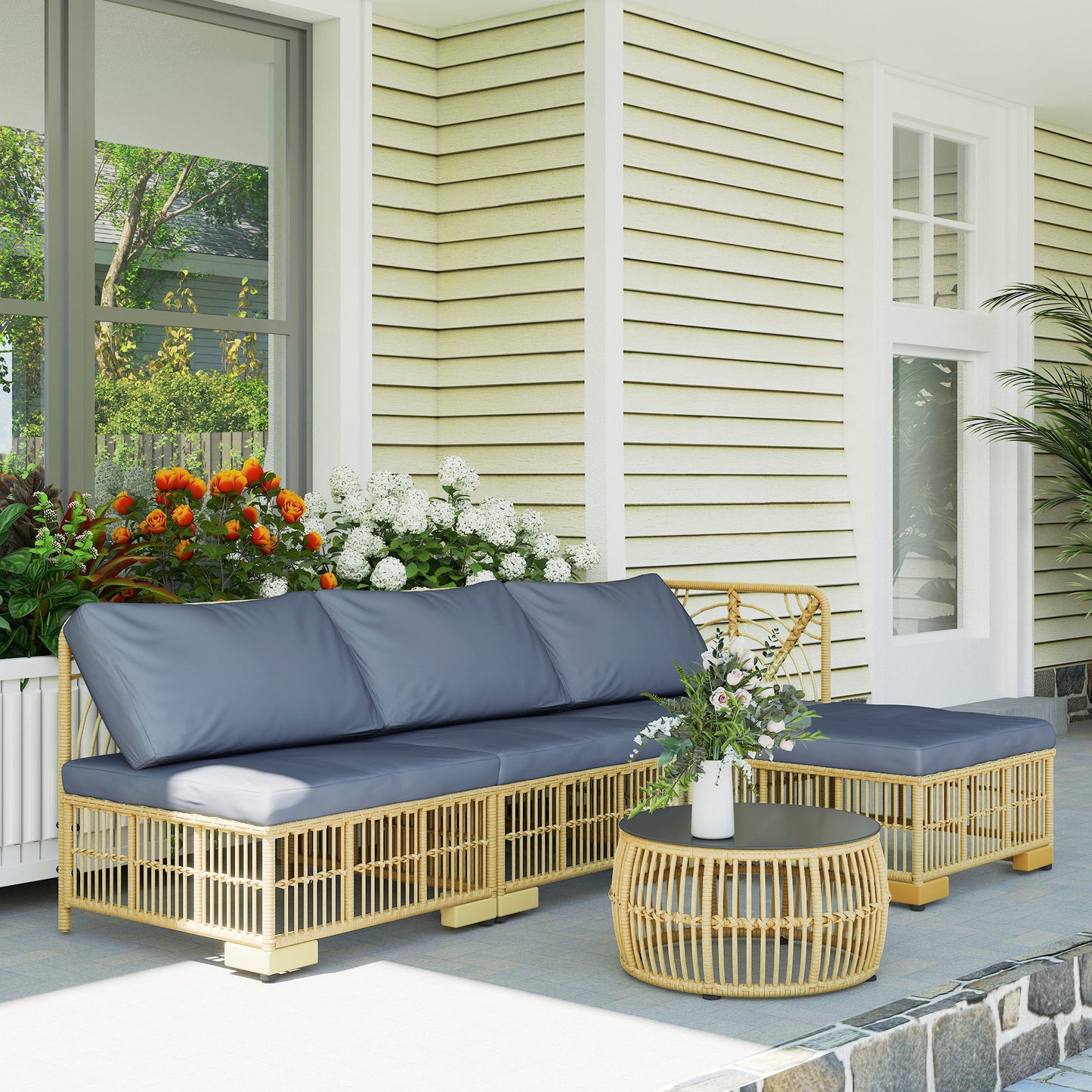Set de Mobilier din Rachita de 5 Bucati, Gri