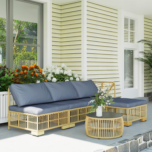 Set de Mobilier din Rachita de 5 Bucati, Gri