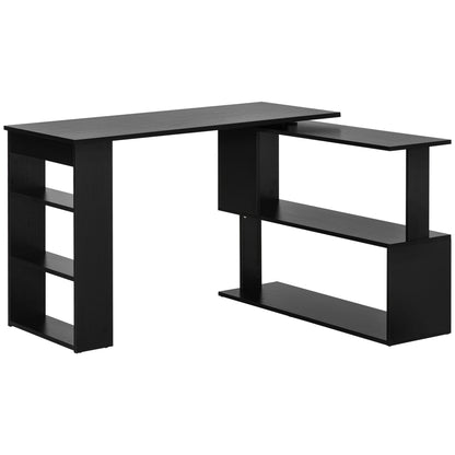 Birou Colțar cu Blat Rotativ la 360° și 5 Rafturi, 120x110x74,5 cm, Negru