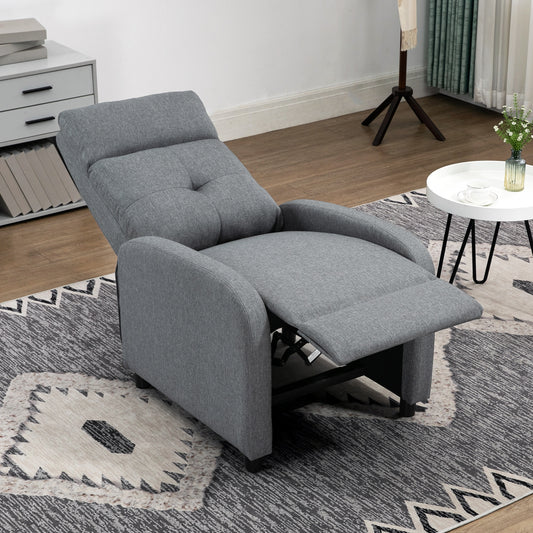 Fotoliu Reclinabil 155° max cu Tapițerie din Material Textil cu Aspect de In, Gri, și Suport pentru Picioare, 67x87x98 cm