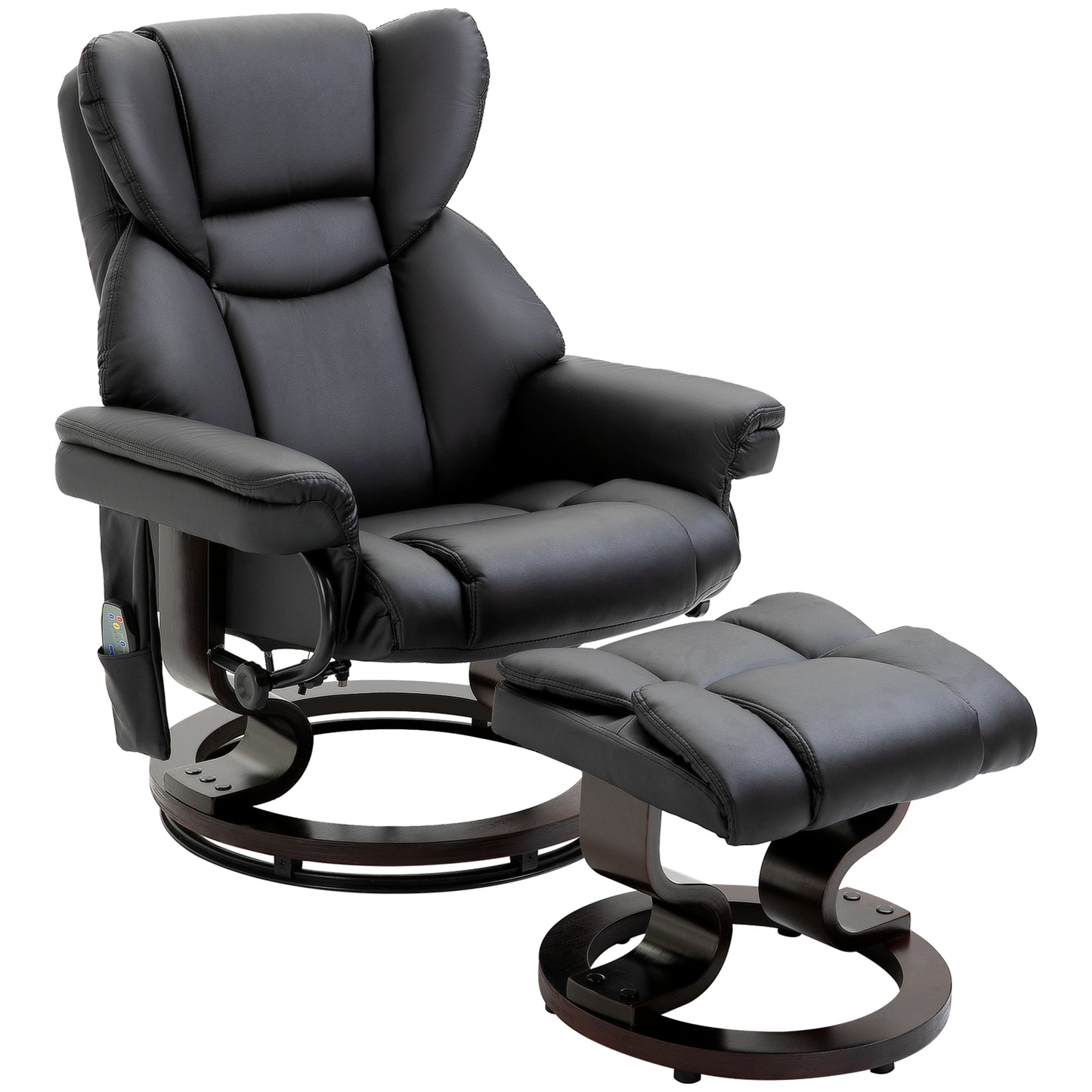Fotoliu Relax cu Taburet Suport pentru Picioare și Funcție de Masaj, Rabatabil la 145° și Rotativ la 360°, Negru