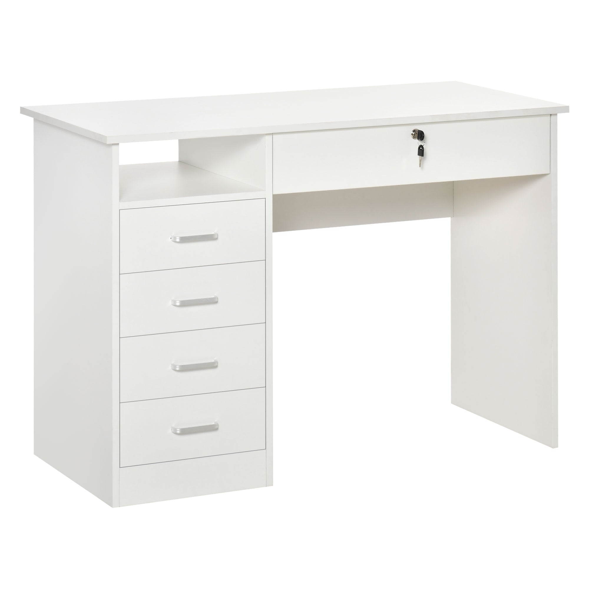 Birou Lemn Alb 110×50×76 cm – 2 Sertare & inchidere cu Cheie