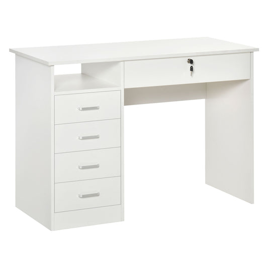 Birou Lemn Alb 110×50×76 cm – 2 Sertare & inchidere cu Cheie