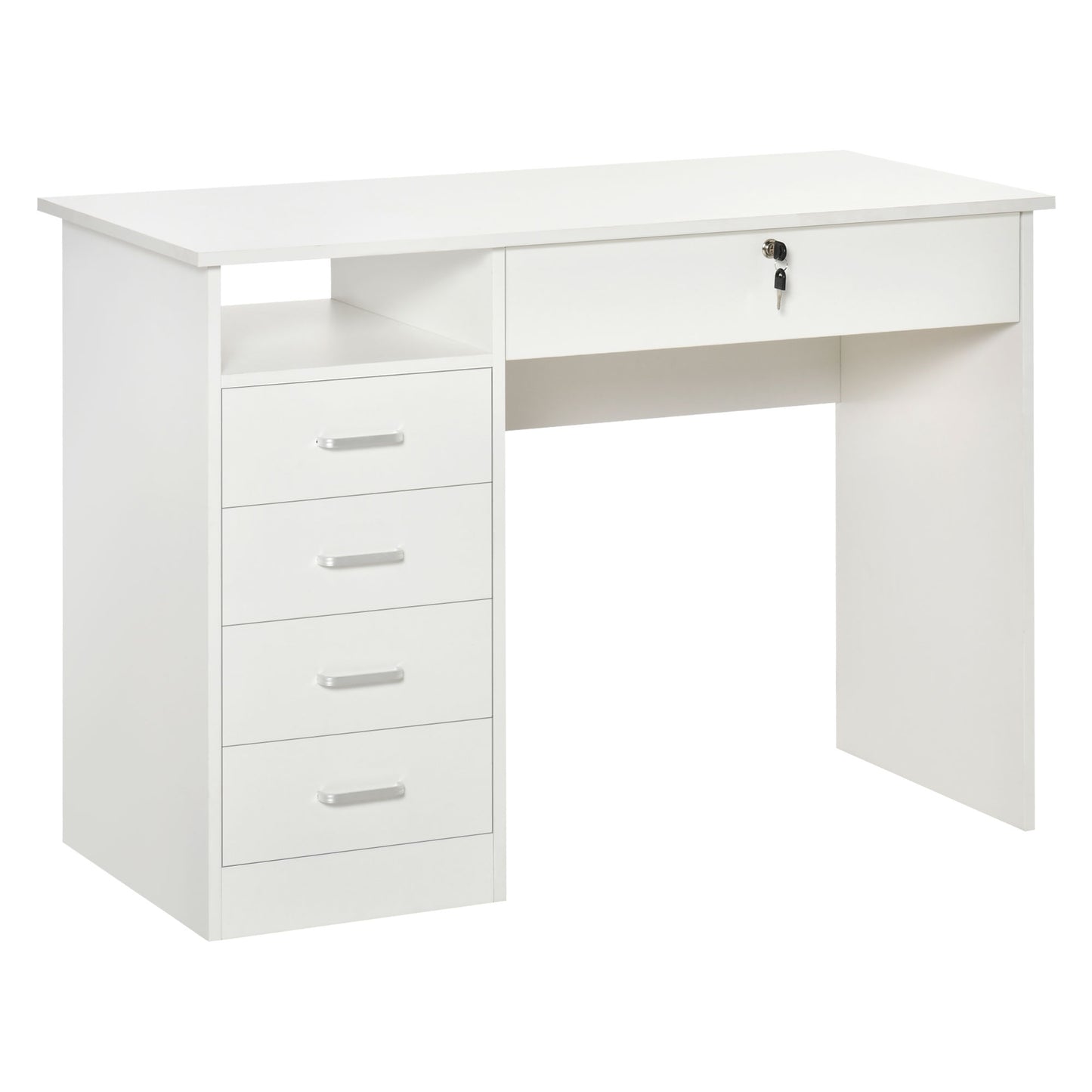 Birou Lemn Alb 110×50×76 cm – 2 Sertare & inchidere cu Cheie