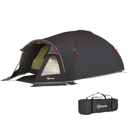 Cort de Camping pentru 2-4 Persoane cu 2 Camere, Ușă, Ferestre și Geantă, 330x190x120 cm, Negru