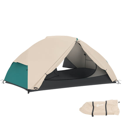 Cort de Camping pentru 2 Persoane cu 2 Uși, 2 Ferestre cu Plasă și Geantă de Transport, 280x225x110 cm, Bej