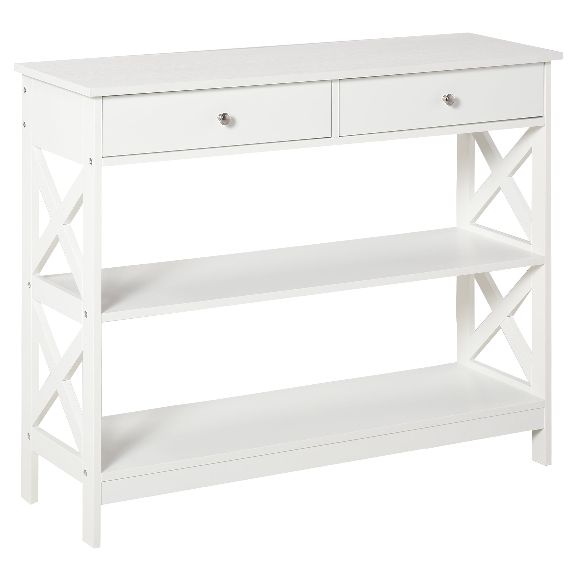 Masa Consola 100×30,5×80 cm – Alba, cu Sertare & Rafturi