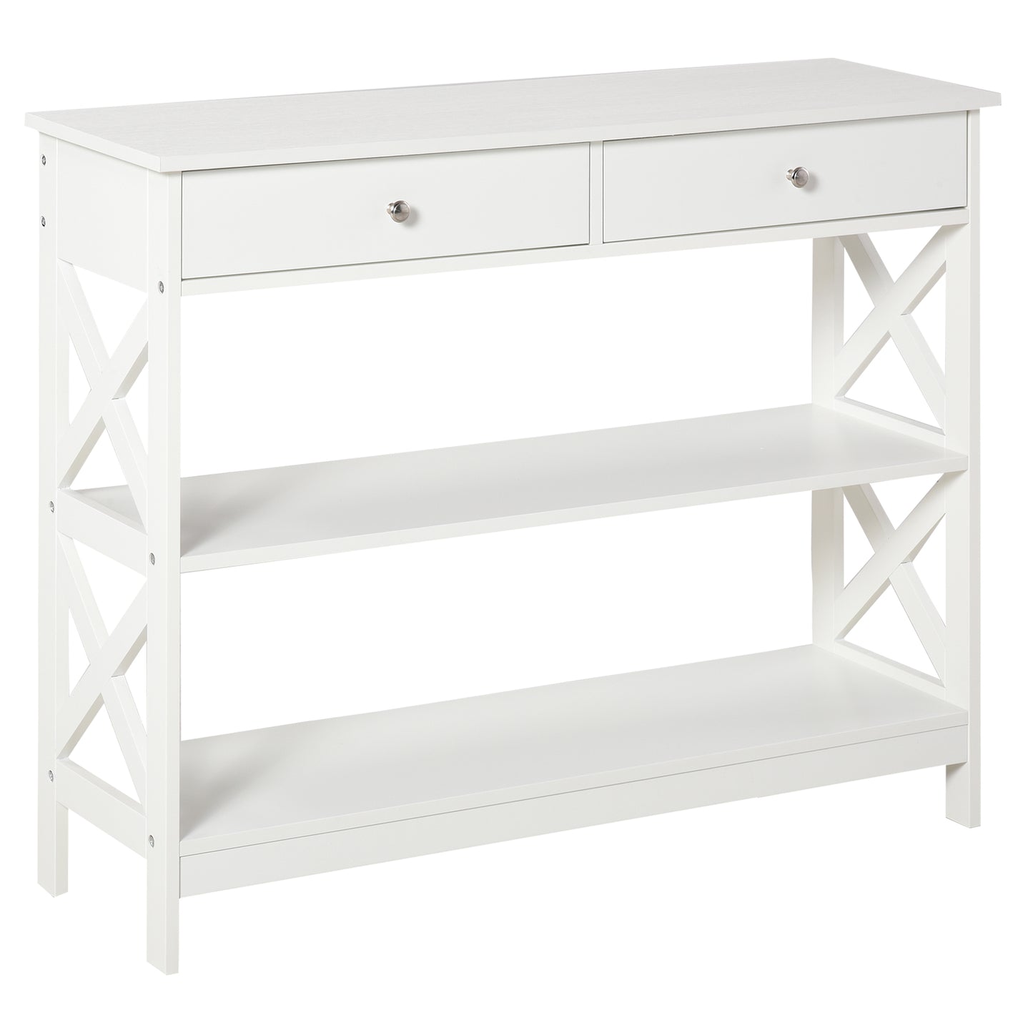 Masa Consola 100×30,5×80 cm – Alba, cu Sertare & Rafturi