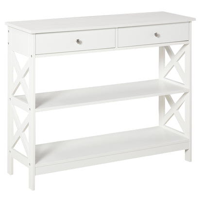 Masa Consola 100×30,5×80 cm – Alba, cu Sertare & Rafturi