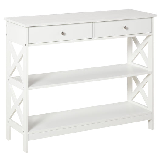 Masa Consola 100×30,5×80 cm – Alba, cu Sertare & Rafturi