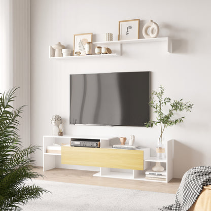 Mobilier TV 153,6×25×42 cm – Alb cu Rafturi si Dulap Perete