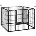 Gard pentru Câini Pliabil din Metal, pentru Interior și Exterior cu Ușă și Țăruși, 82x82x60cm Gri