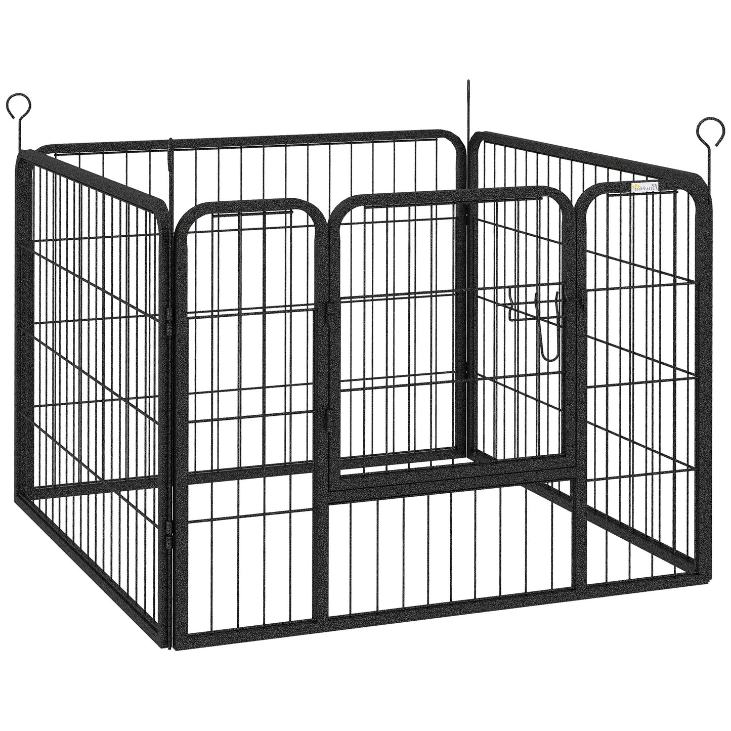 Gard pentru Câini Pliabil din Metal, pentru Interior și Exterior cu Ușă și Țăruși, 82x82x60cm Gri