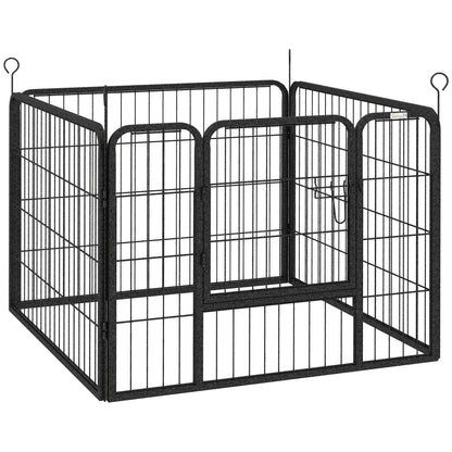 Gard pentru Câini Pliabil din Metal, pentru Interior și Exterior cu Ușă și Țăruși, 82x82x60cm Gri