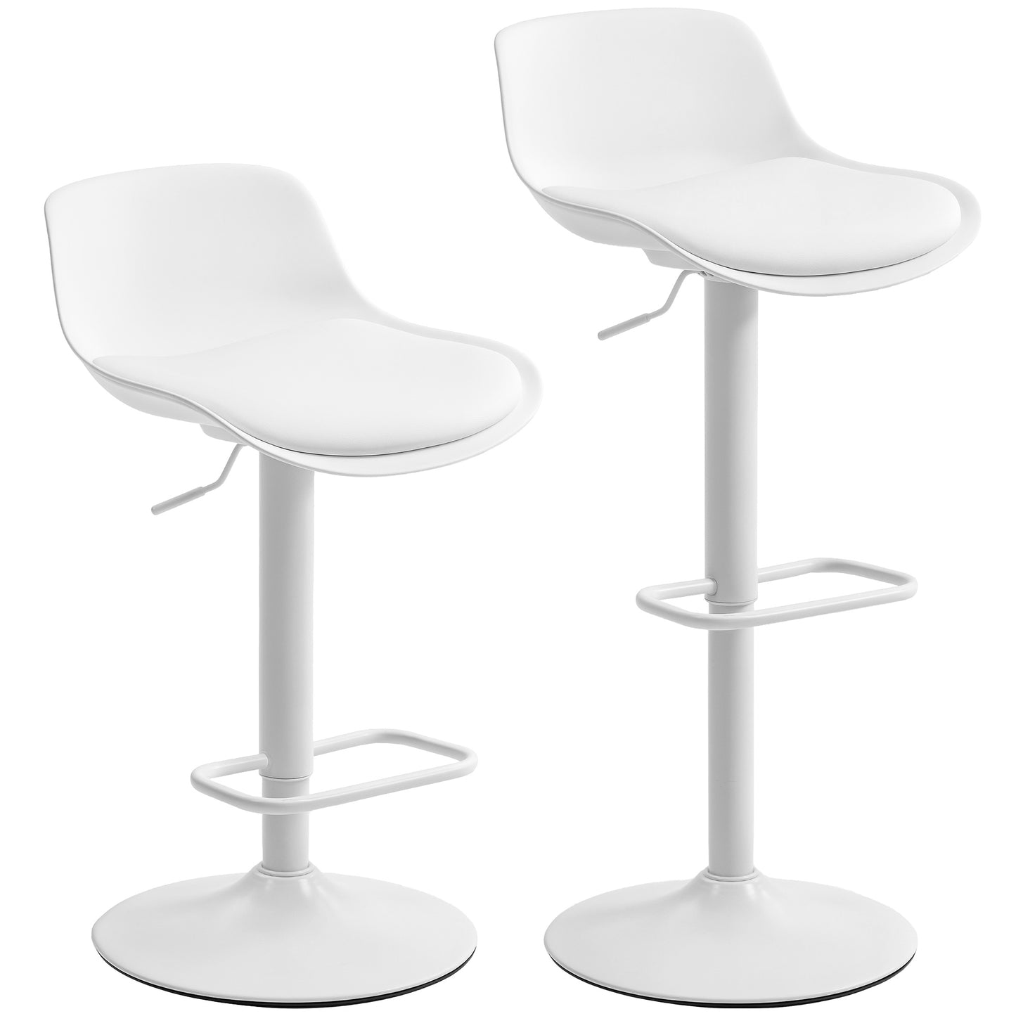 Set de 2 Scaune de Bar Rotative cu Spătar și Înălțime Reglabilă Alb