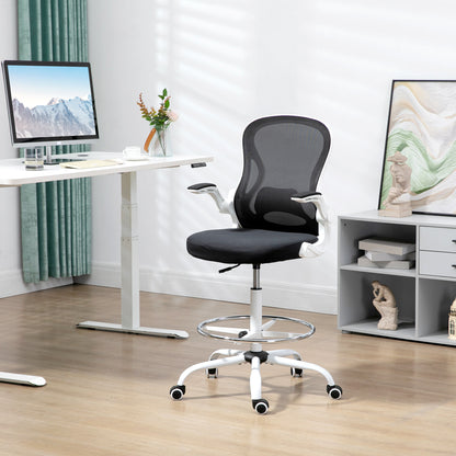 Scaun ergonomic inalt pentru birou, pentru stat in picioare, cotiere rabatabile, suport lombar, inaltime reglabila, negru