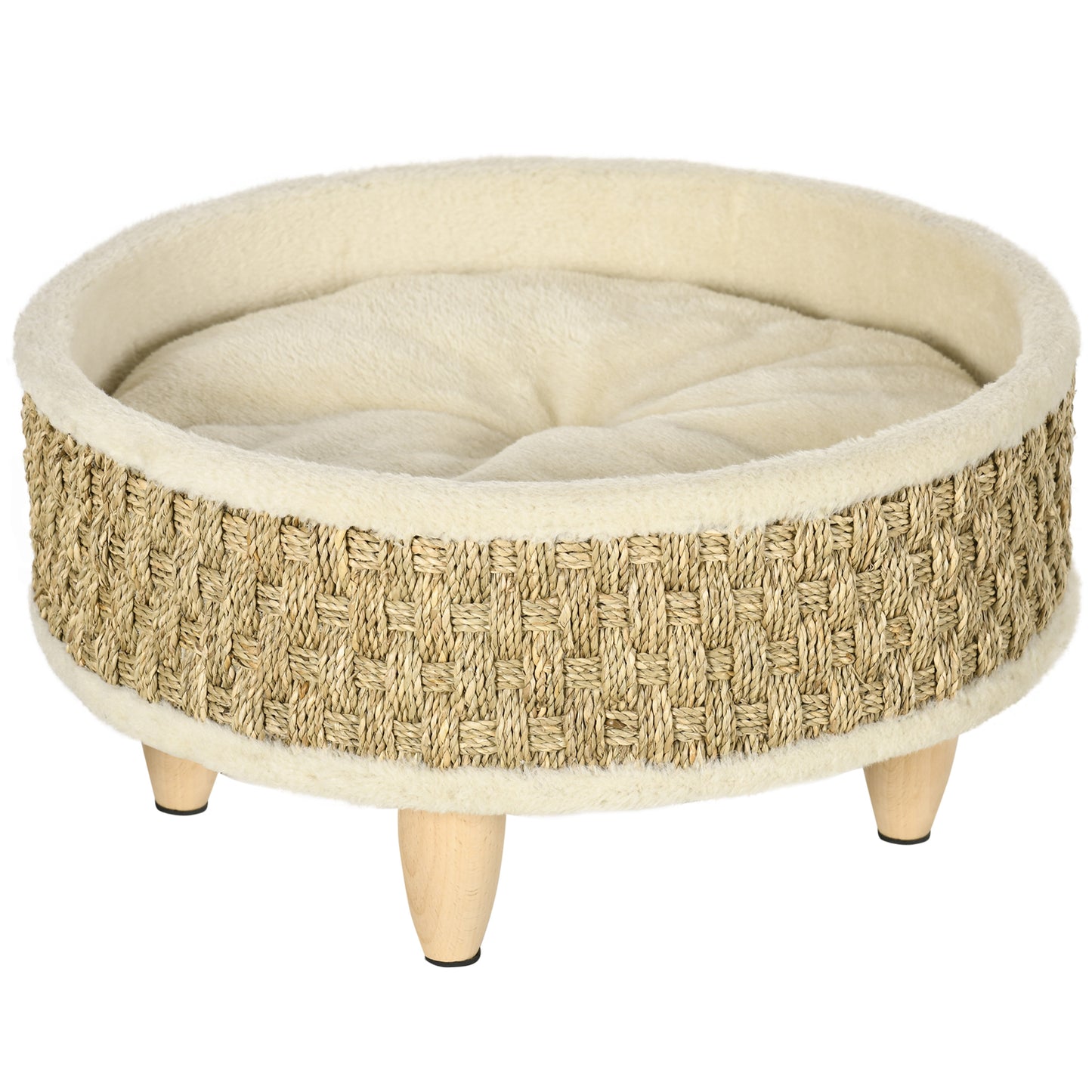 Culcus pentru caini si pisici, din PAL cu parte inferioara inaltata si perna detasabila, Ø48x24.5 cm