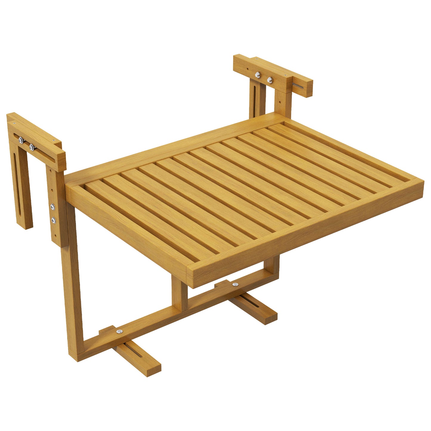 Masă Suspendată de Exterior, Masă Reglabilă pentru Balustradă, Blat Suport cu Montare pe Perete, 68x65x40,5-55 cm, Tec
