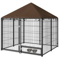 Țarc pentru câini din metal și material Oxford cu ușiță pentru boluri, 141x141x151 cm, negru și maro