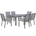 Set de Mobilier de Grădină cu 7 Piese, Masă și 6 Scaune Stivuibile, Mobilier din Oțel Textilen, Gri Deschis