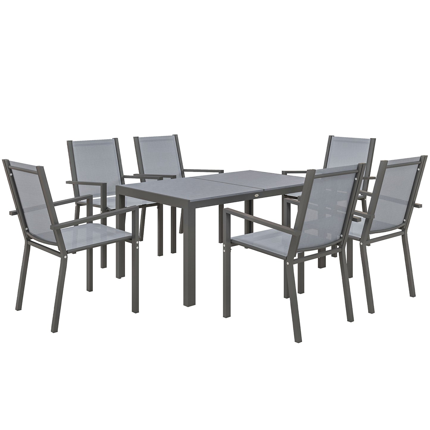 Set de Mobilier de Grădină cu 7 Piese, Masă și 6 Scaune Stivuibile, Mobilier din Oțel Textilen, Gri Deschis