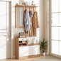 Mobilier Cuier 3 în 1 cu Suport pentru Pantofi și Oglindă, Cârlige și Sertare, din Lemn, 90x24x177 cm, Alb și Nuc