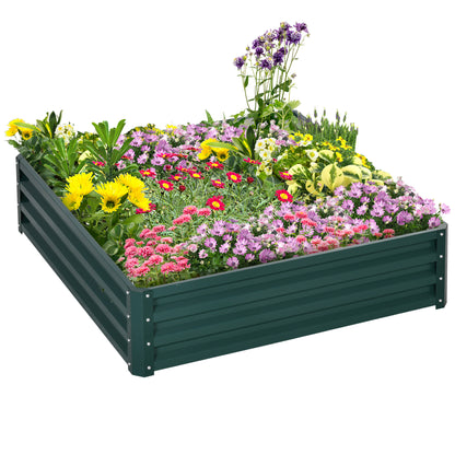 Pat de Gradina Suprainaltat 120x120x30cm Galvanizat, Pat Suprainaltat pentru Plante cu Cadru din Otel pentru Legume, Flori, Plante si Ierburi, Verde