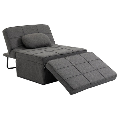 Taburet Pat Individual 3 în 1 cu Spătar Reglabil pe 5 Nivele și Pernă Suplimentară, 95x179x78 cm, Gri