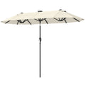 Umbrelă Dublă cu Lumini LED și Manivelă, din Poliester și Oțel, 2.92x1.5x2.2 m, Bej