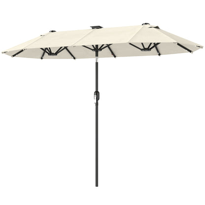 Umbrelă Dublă cu Lumini LED și Manivelă, din Poliester și Oțel, 2.92x1.5x2.2 m, Bej