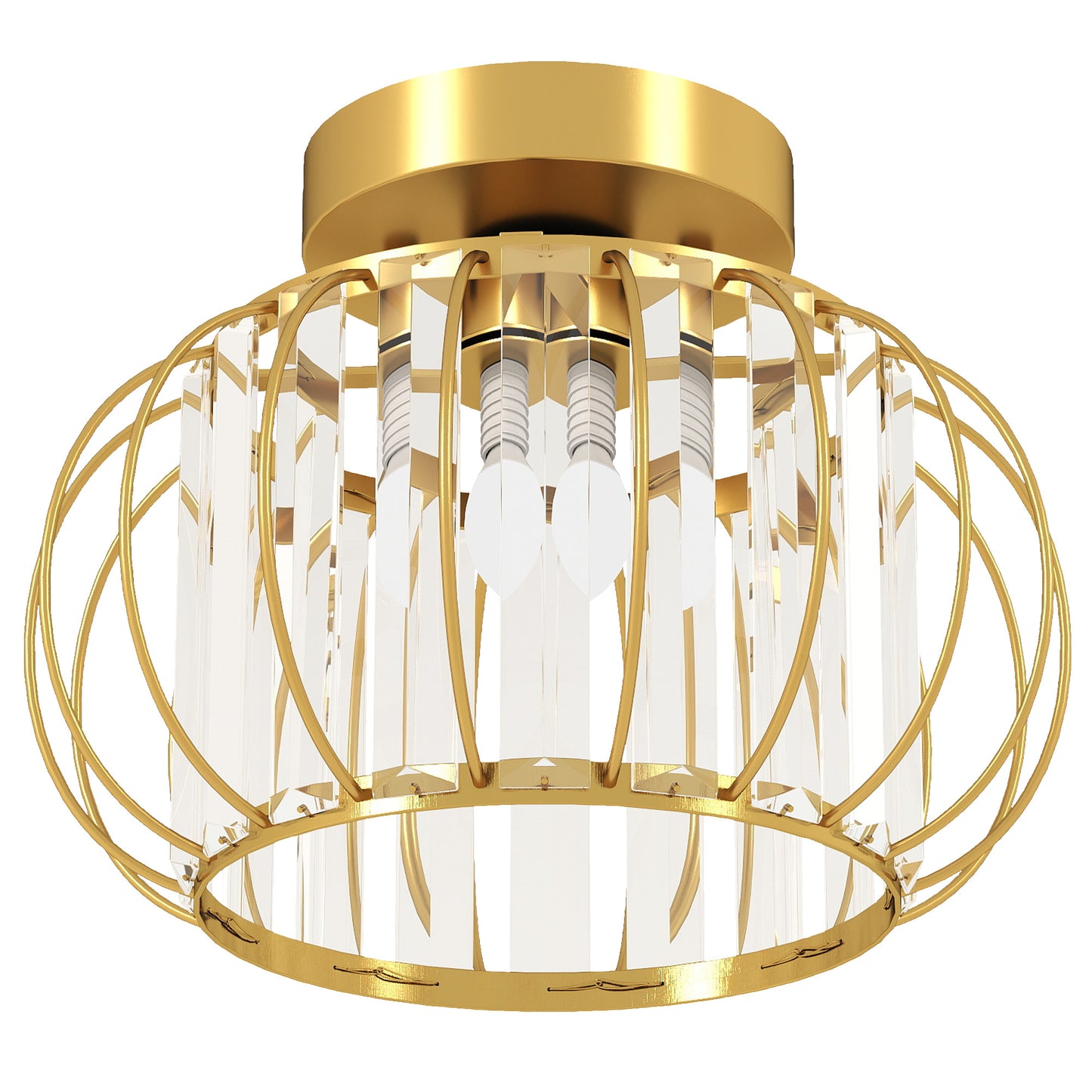 Plafonieră LED Modernă și Minimalistă cu Structură Tip Cușcă și 18 Cristale, din Metal Auriu, Ø27x19 cm