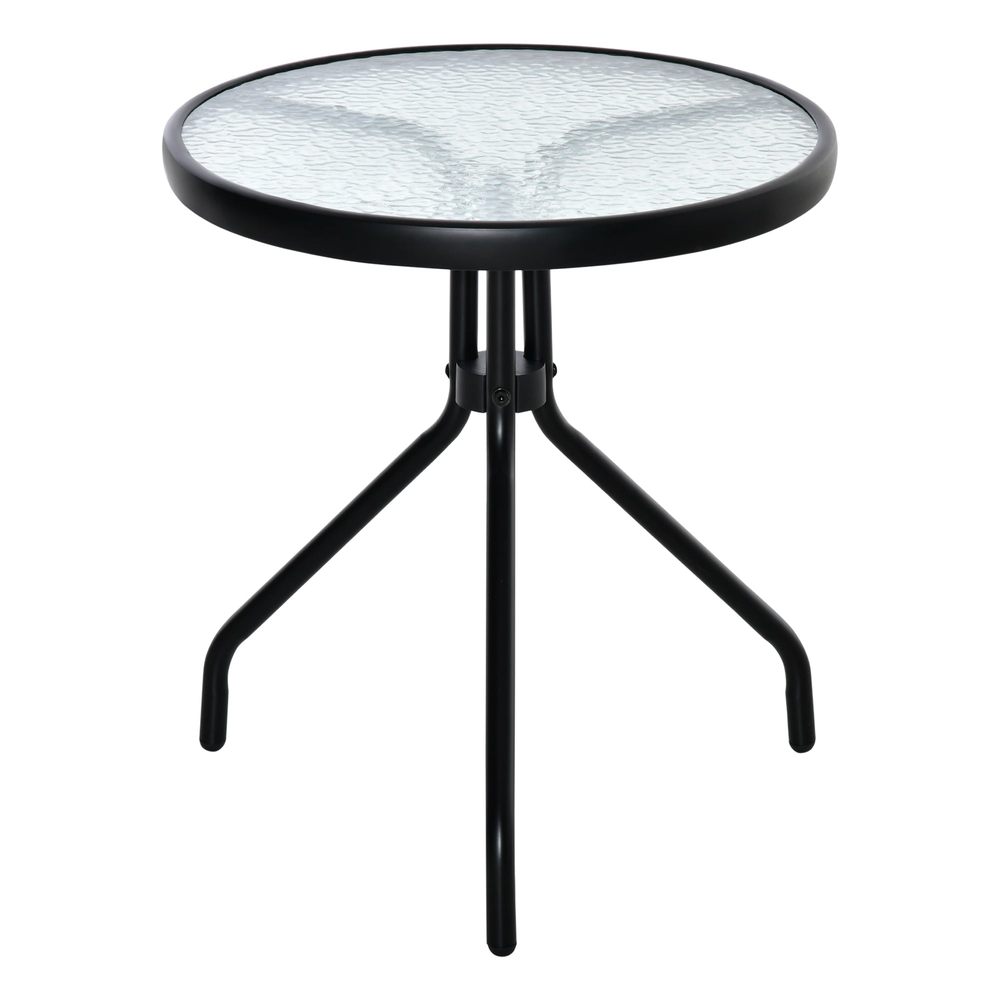 Masuta de Gradina Rotunda  cu Etajera din Sticla si Structura Metalica, Φ50x55cm, Negru