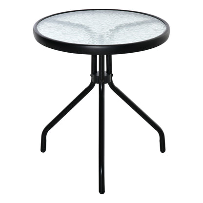 Masuta de Gradina Rotunda  cu Etajera din Sticla si Structura Metalica, Φ50x55cm, Negru
