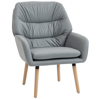 Fotoliu Modern pentru Cameră cu Spătar Înalt și Tapițerie Dublă, Material cu Efect de Piele, Gri