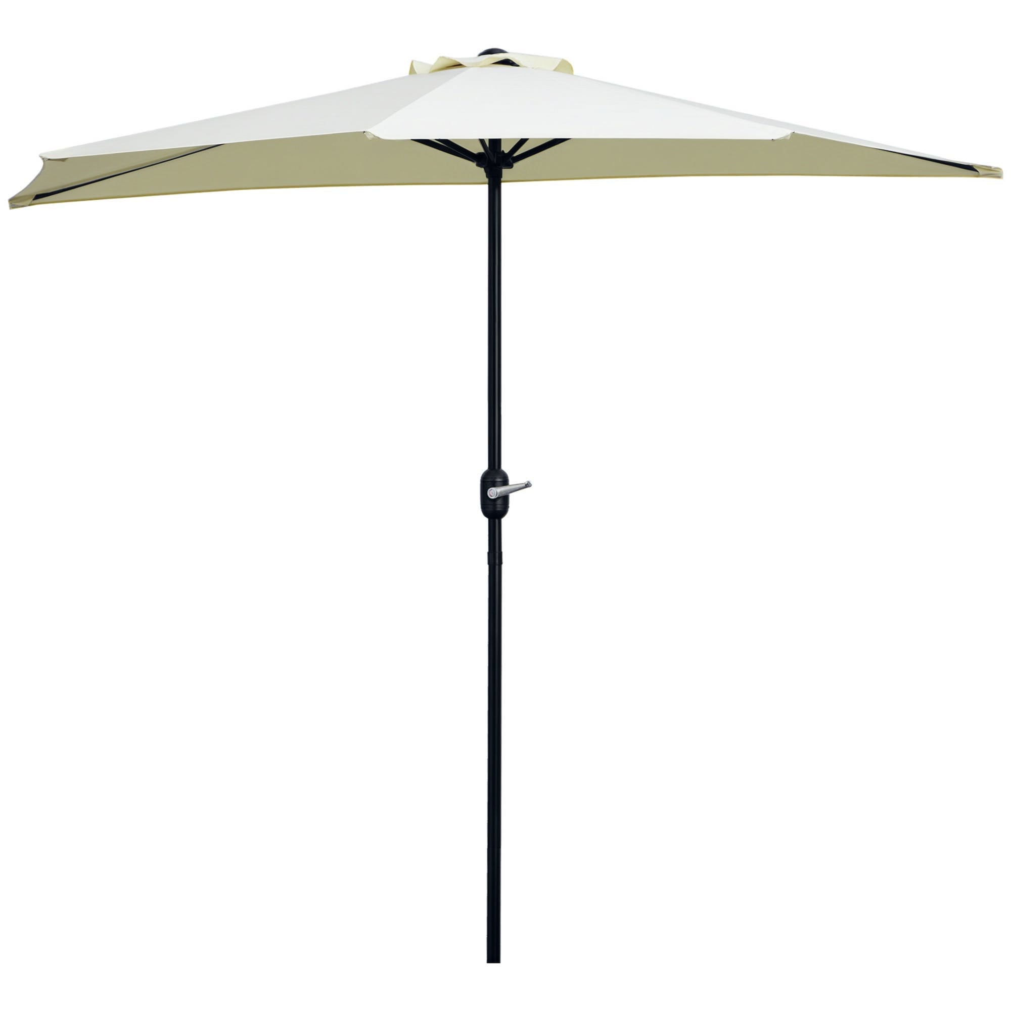Umbrelă de terasă în formă de semilună cu deschidere manuală și stâlp în 2 secțiuni, 2.6 x 1.35 m, bej
