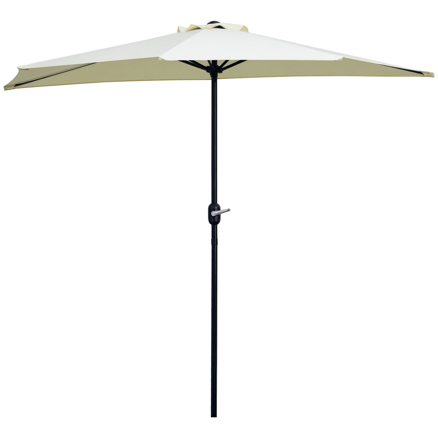 Umbrelă de terasă în formă de semilună cu deschidere manuală și stâlp în 2 secțiuni, 2.6 x 1.35 m, bej