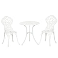 Set pentru gradina 3 bucati din aluminiu alb cu design floral, 2 scaune pentru exterior 45x42x85.5 cm si masa rotunda Ø61x66.5 cm