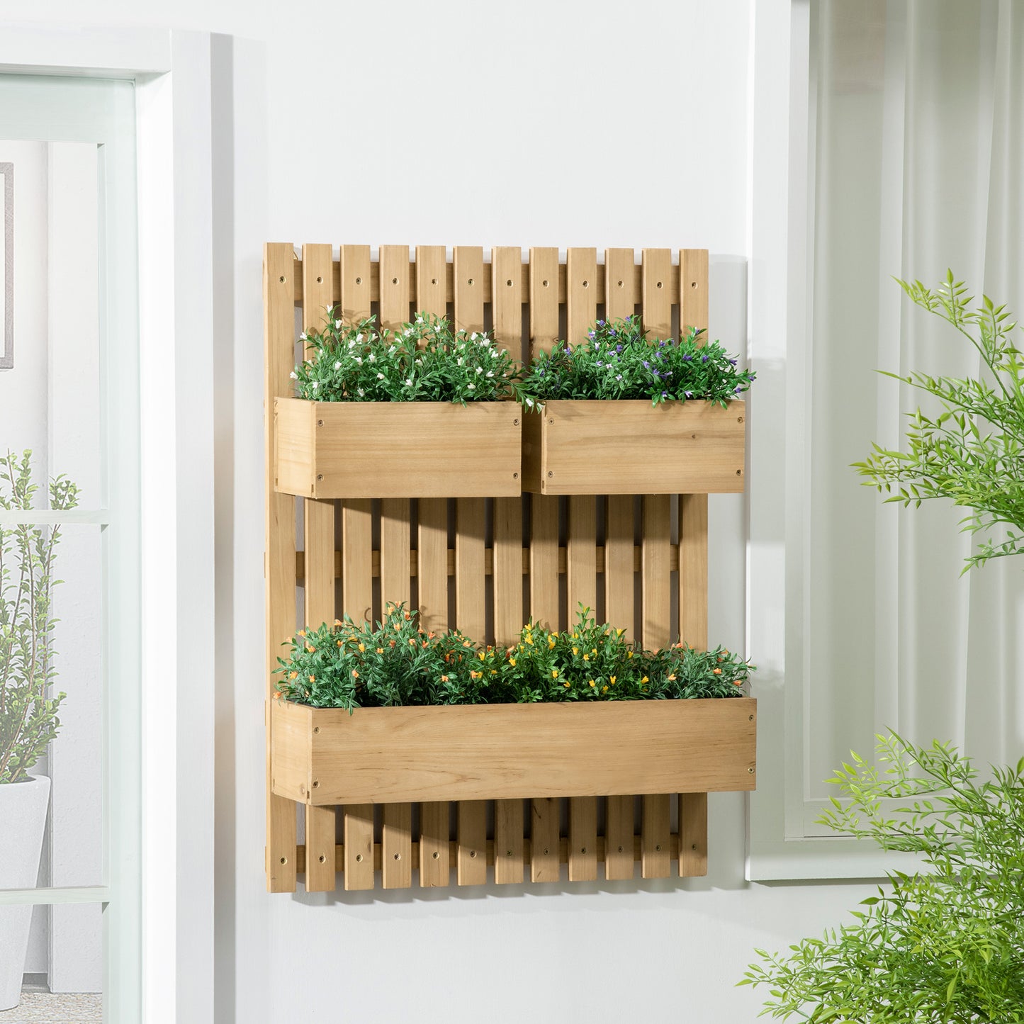 Jardiniera Lemn Exterior – Verticala cu 3 Ghivece Detasabile