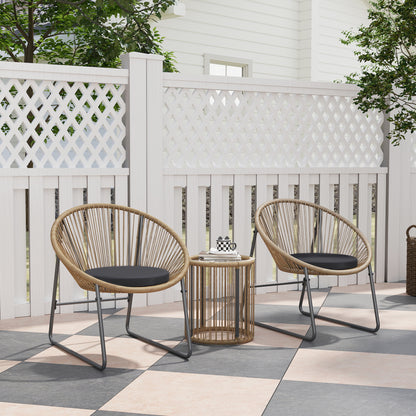 Set Mobilier din 3 Piese din Ratan pentru Grădină cu Scaune și Măsuță de Cafea, 72x73x77 cm, Natural