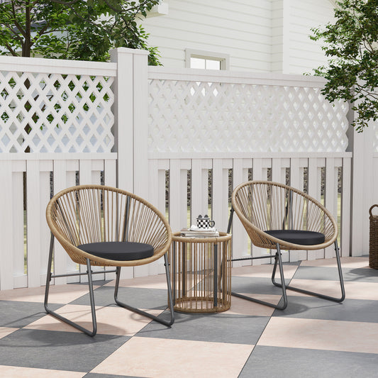 Set Mobilier din 3 Piese din Ratan pentru Grădină cu Scaune și Măsuță de Cafea, 72x73x77 cm, Natural