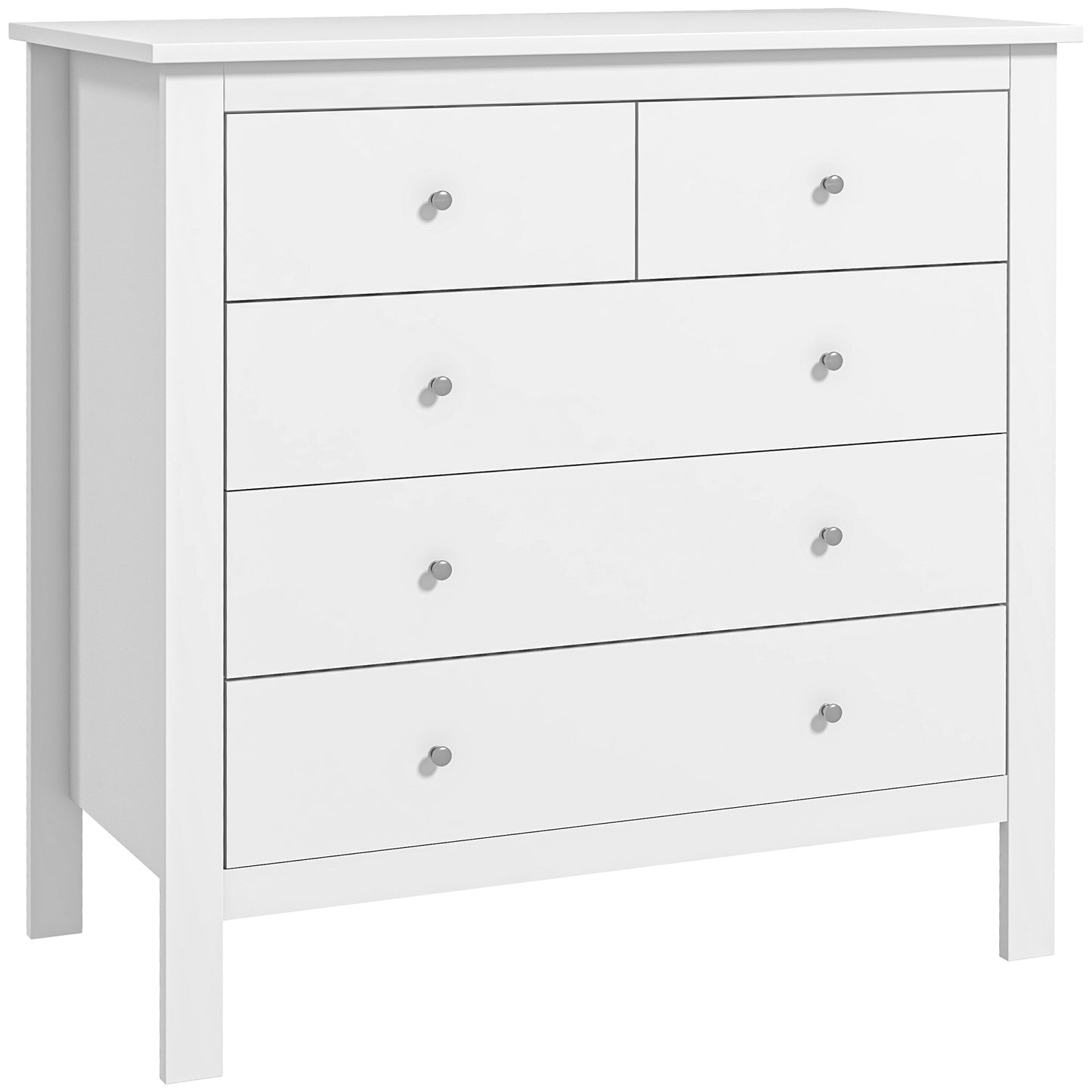 Comodă cu 2 Sertare Mici și 3 Sertare Mari, Comodă de Dormitor din Lemn, 79x39,5x80,5 cm, Alb