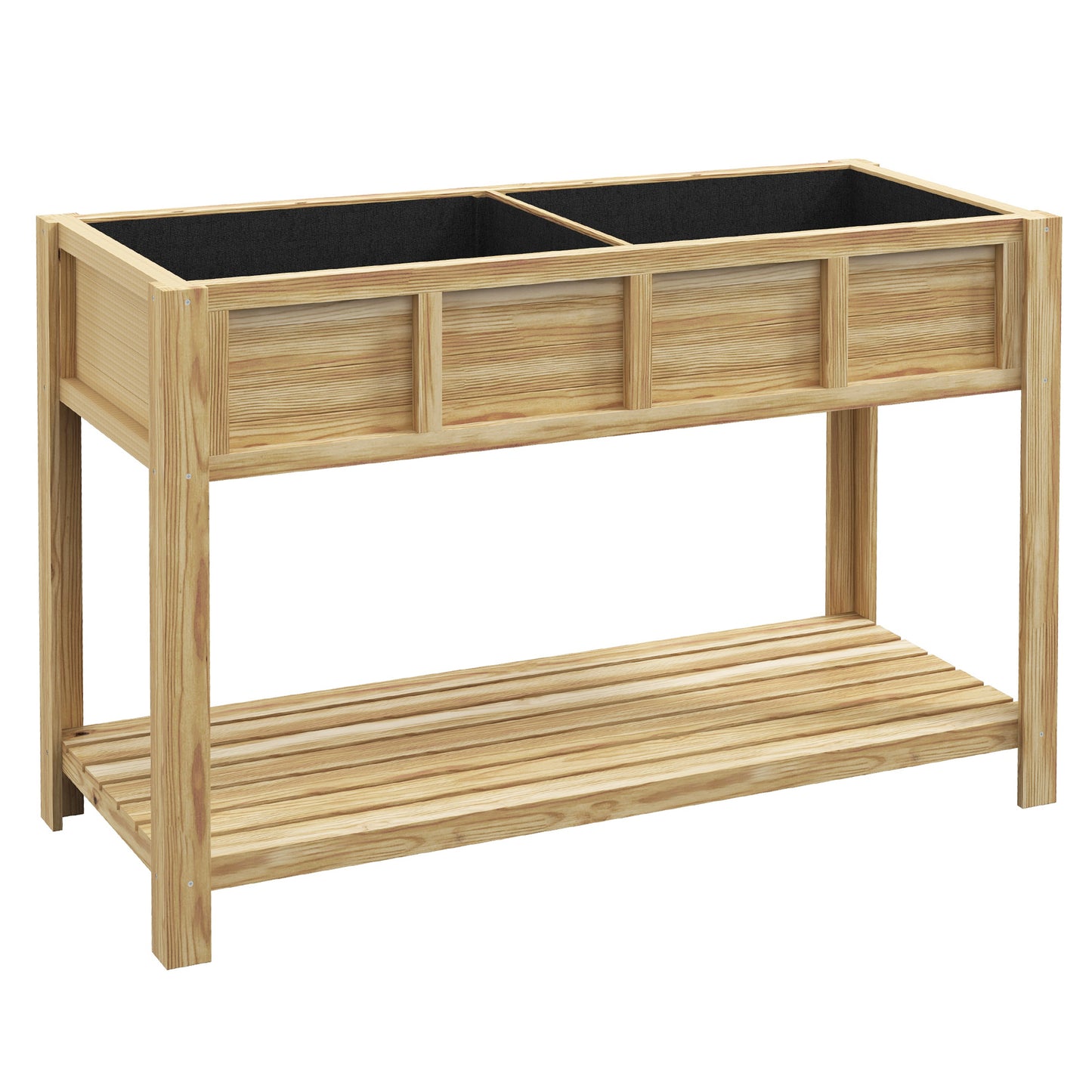 Jardinieră Înălțată din Lemn cu Raft Inferior, Separator, Găuri de Drenaj, 115x46x75 cm, Culoare Lemn
