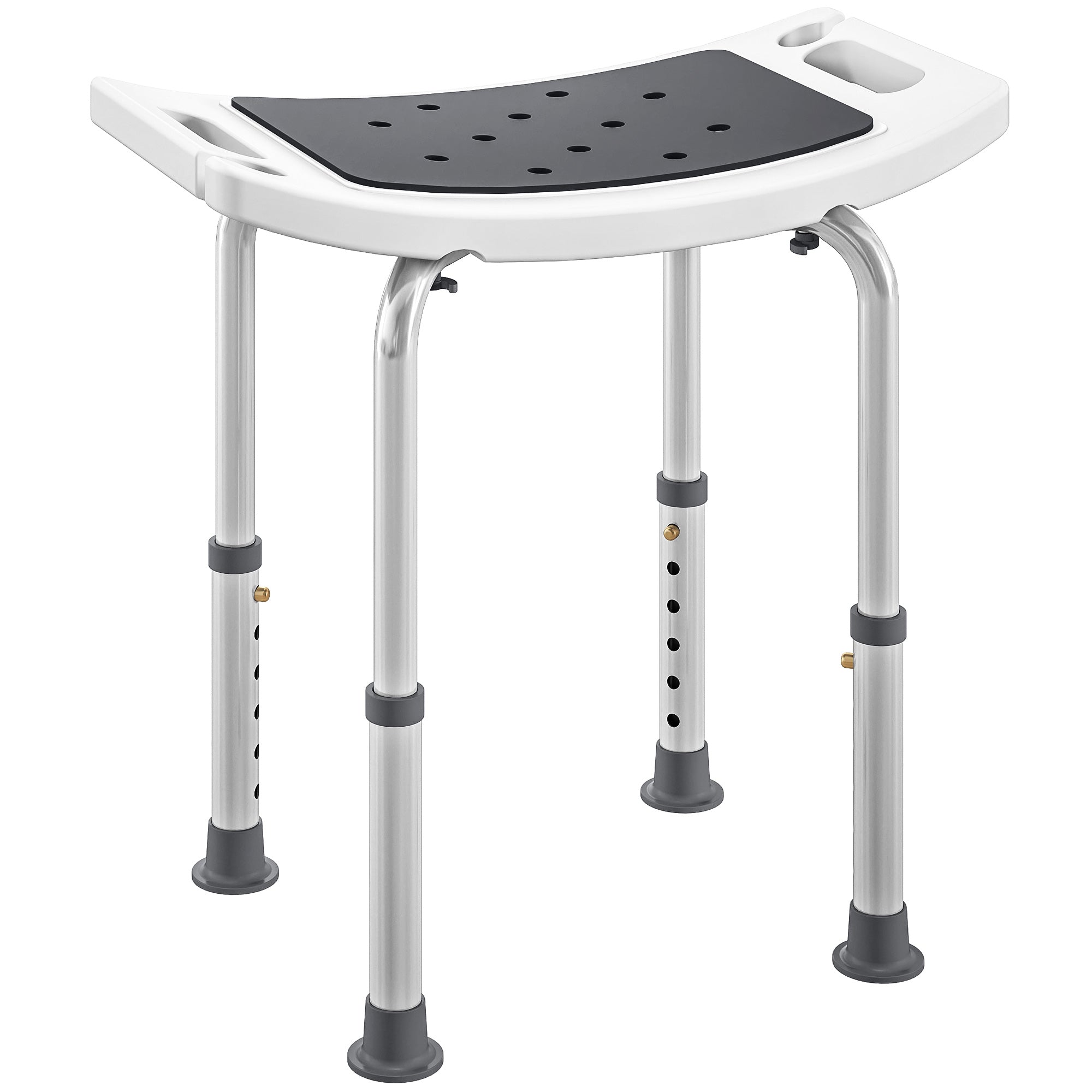 Scaun de Duș din Aluminiu și Plastic Antialunecare, Înălțime Reglabilă 6 Niveluri 39-52cm, Gri