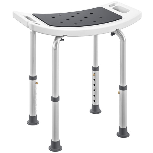 Scaun de Duș din Aluminiu și Plastic Antialunecare, Înălțime Reglabilă 6 Niveluri 39-52cm, Gri
