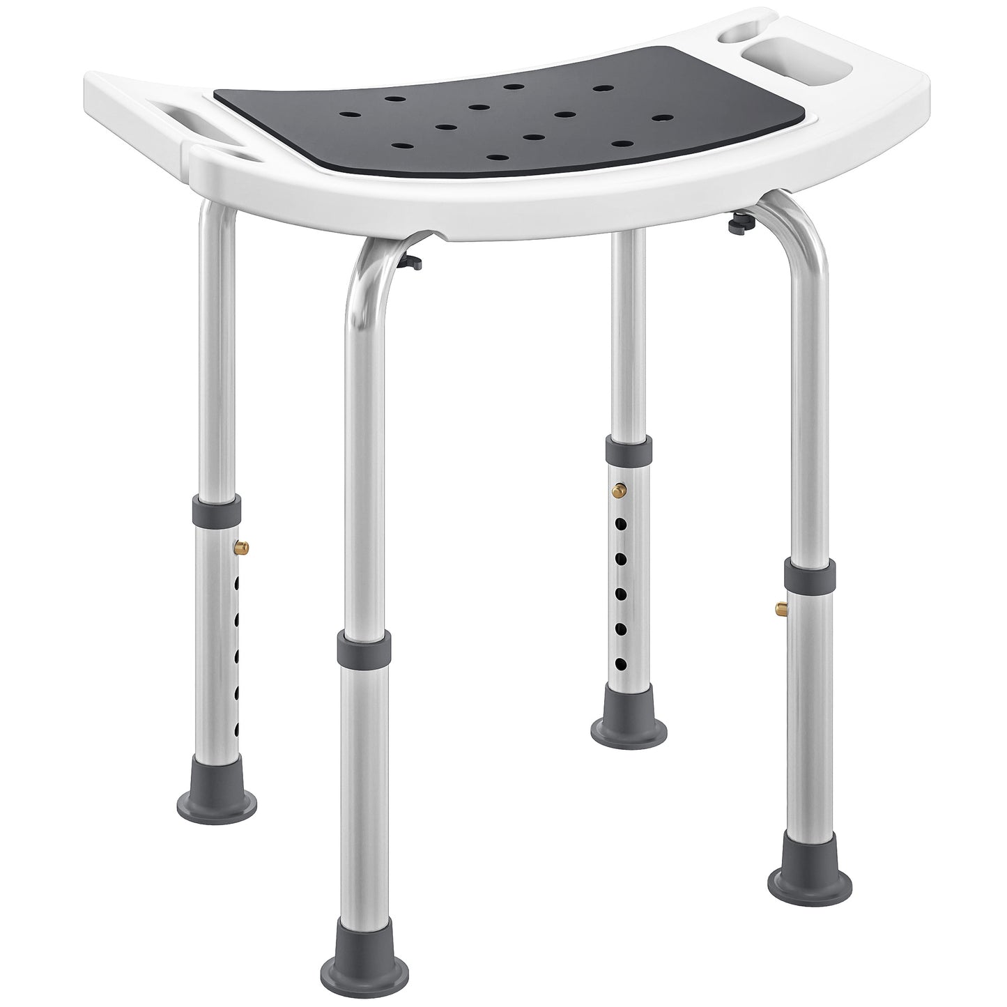 Scaun de Duș din Aluminiu și Plastic Antialunecare, Înălțime Reglabilă 6 Niveluri 39-52cm, Gri