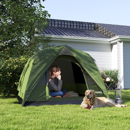 Cort de Camping pentru 3 Persoane cu Buzunare și Geantă de Transport, 200x200x135 cm, Verde