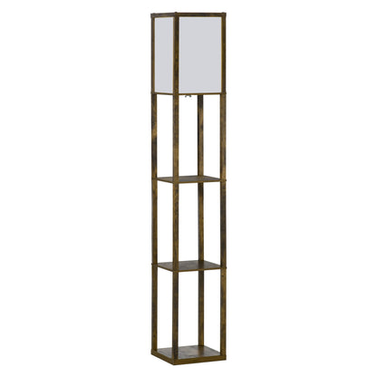 Lampă de Podea cu 3 Rafturi Integrate, Design Modern din MDF, 26x26x160 cm, Lemn Natural